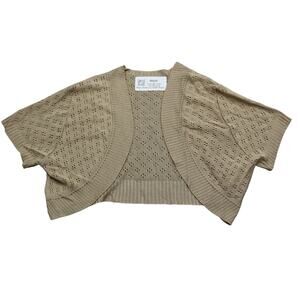 With Sweater Womens 2XL Beige Short Sleeve Open Front Tight Knit Cropped